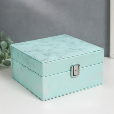 Шкатулка для украшений «Серебряный блеск на голубом», с зеркалом, искусственная кожа, с замком, 8×14.5×14.5 см