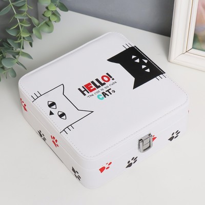 Шкатулка для украшений «Чёрный и белый кот», с зеркалом, искусственная кожа, с замком, 6.5×18×18 см