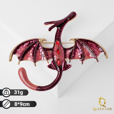Брошь «Дракон» летящий, цвет сливовый в золоте