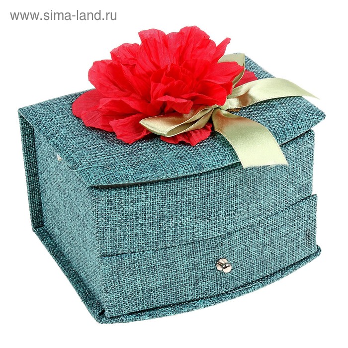 шкатулка ткань пышный цветок с ящиком и отделением под бижутерию голубая 15*12*9 см - Фото 1