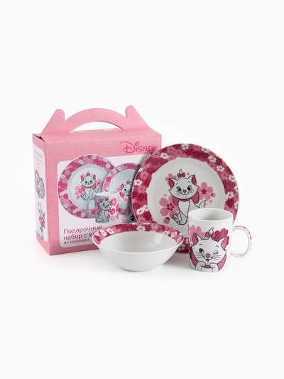 Набор посуды керамической детской, 3 предмета: кружка 200 мл, тарелка 19 см, салатник 250 мл, «Кошечка Мари», Коты Аристократы