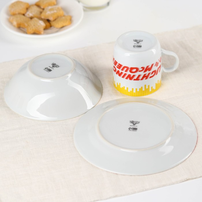 Набор посуды, 3 предмета: тарелка Ø 16,5 см, миска Ø 14 см, кружка 200 мл, Тачки - фото 1908602656