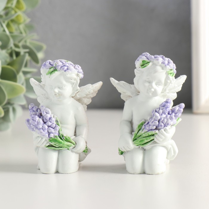 Фигурка полистоун «Белоснежный ангелок с лавандой, в венке из лаванды», 7.2×4.8×4 см, МИКС - Фото 1
