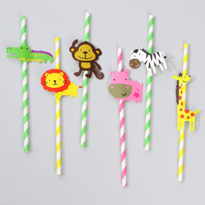 Трубочки для коктейля «Сафари», набор 6 шт. - Фото 1