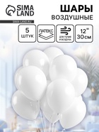 Воздушные шары латексные 12", пастель, 5 шт., белые - Фото 1