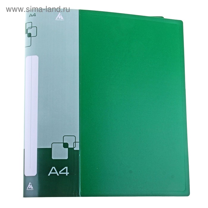 Папка на 4 кольцах А4 пластиковая, 27мм, 700мкм, внутренний торцевой карман с бумажной вставкой, зеленая - Фото 1