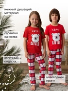 Пижама новогодняя детская: футболка, брюки, KAFTAN: Bear, красная, рост 110-116 см - Фото 2