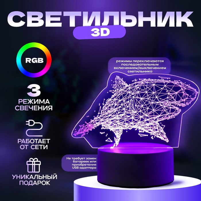 Светильник "Большая акула" LED RGB от сети 9,5х16х14 см RISALUX - Фото 1