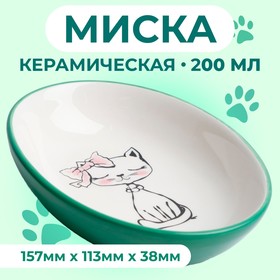 Блюдце керамическое "Милая киса" 200 мл  15,7 х 11,3 х 3,8 см, зеленая 4789562