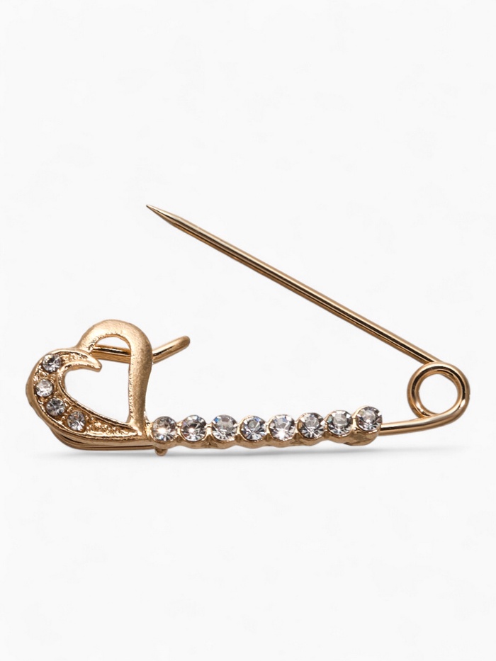 Булавка «Сердце», 3.5 см, белая в золоте - Фото 1