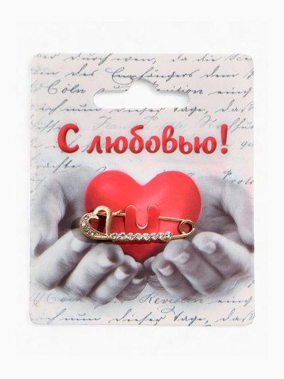 Булавка «Сердце», 3.5 см, белая в золоте