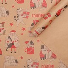 Бумага упаковочная крафтовая «Влюбленные котики», 50 × 70 см - фото 9073933