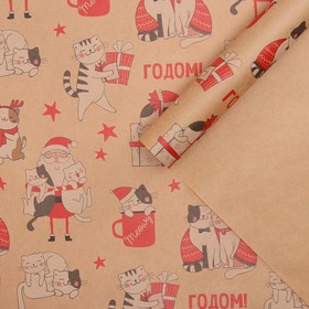 Бумага упаковочная крафтовая «Влюбленные котики», 50 × 70 см