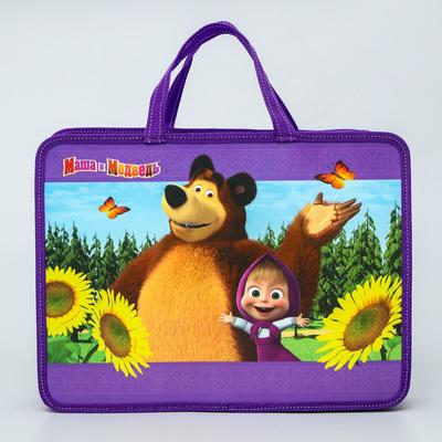 Папка с ручками_ пластик А4 80мм 330*240 15Ш48р, Маша и Медведь «Маша»,