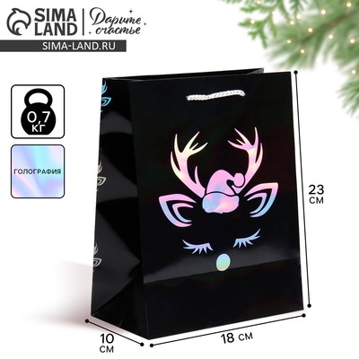 Пакет подарочный голография «Новый год», MS 23×18×10 см