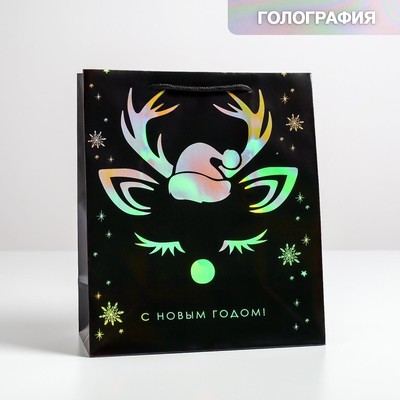 Пакет голография «Новый год», ML 23×27×11.5 см