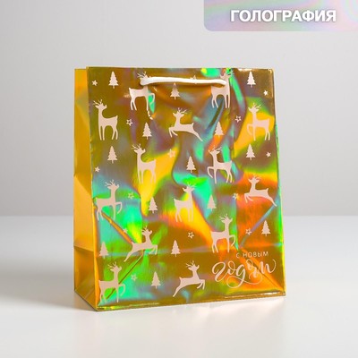 Пакет голография «Олени», ML 23 х 27 х 11.5 см