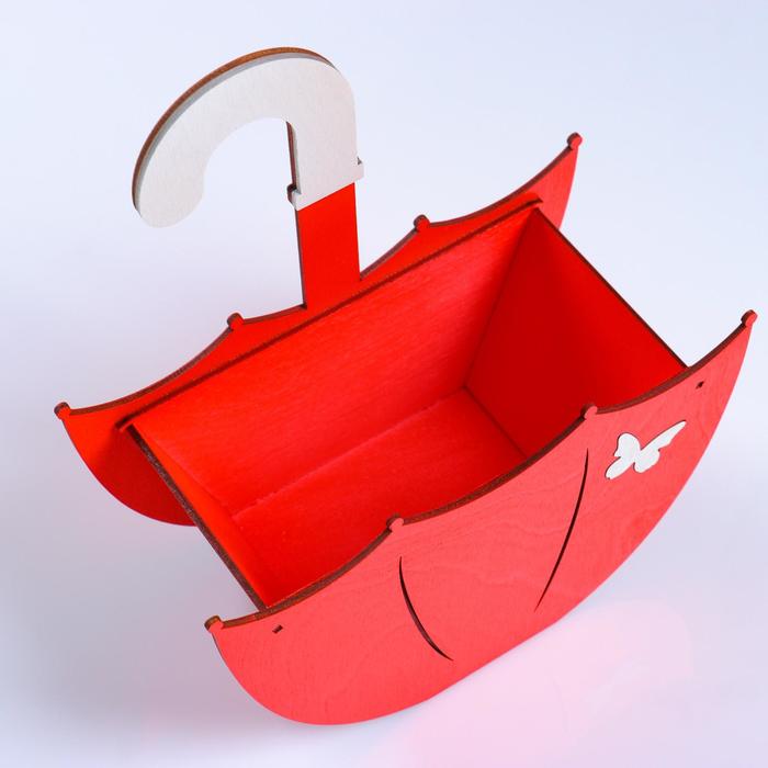 Кашпо деревянное "Зонтик с подвесом", красный, 19×9×21.5 см - фото 1907145880