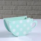 Кашпо деревянное "Чашка в горошек", мятный, 20×9×11 см - фото 21130533