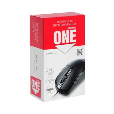Мышь Smartbuy ONE 215, проводная, с подсветкой, оптическая, 1500 dpi, USB, чёрная