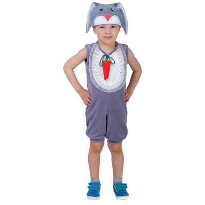 Карнавальный костюм для мальчика «Заяц с грудкой», велюр, комбинезон, шапка, от 1,5-3-х лет