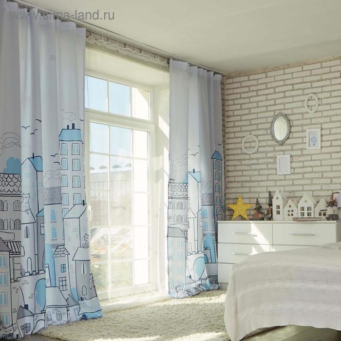 Комплект штор "Этель" Sweet home blue 145*260 см-2 шт, 100% п/э, 140 г/м2 - Фото 1