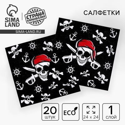 Салфетки бумажные «Пират», однослойные, 24×24 см, набор 20 шт.