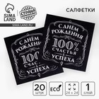 Салфетки бумажные «С днём рождения», 100% счастья, однослойные, 24х24 см, набор 20 шт. - фото 17746637