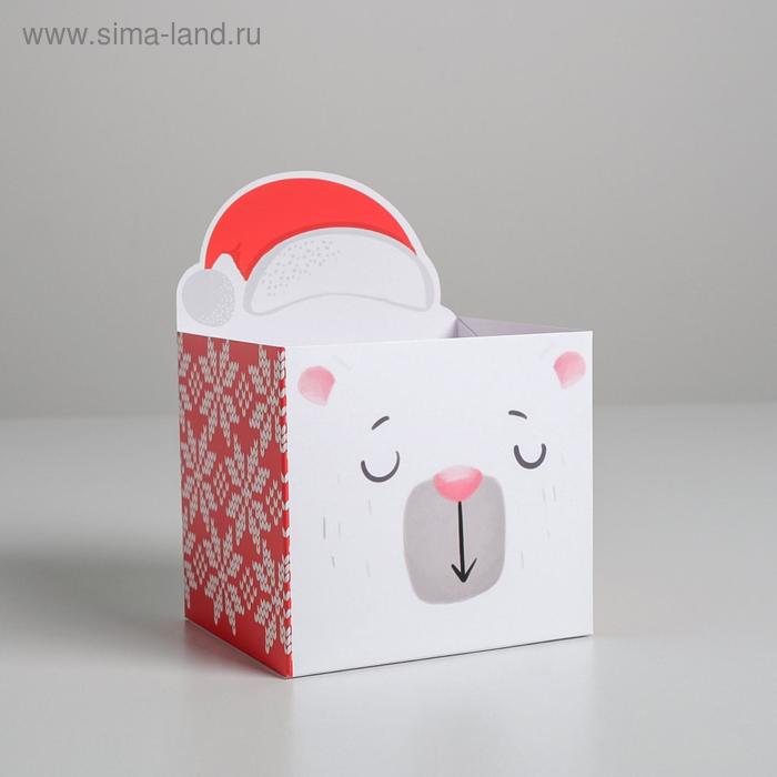 Коробка для мини-букетов «С новым годом», мишка, 12 х 17 х 10 см