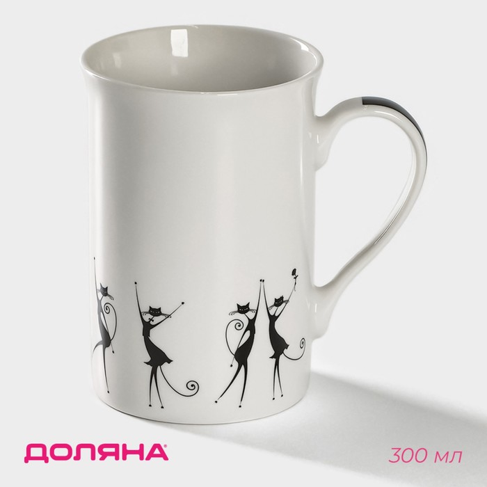 Кружка Доляна «Чёрные кошечки», 300 мл, фарфор, белая - Фото 1