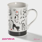 Кружка Доляна «Кошачьи будни», 300 мл, фарфор, белая - Фото 1