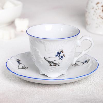 Кофейная пара Cmielow «Рококо. Гуси», чашка 100 мл, блюдце d=12.5 см, фарфор, белая