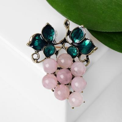 Брошь «Виноград» лоза кварца, розово-зелёная в чернёном золоте