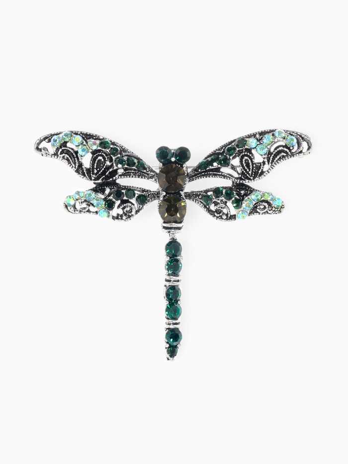 Брошь «Стрекоза» ажурная, чёрно-зелёная в чернёном серебре - Фото 1