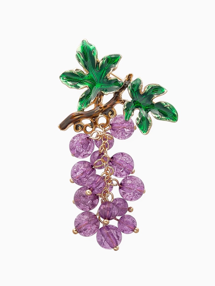 Брошь «Аметист» виноград, подвижные бусины, зелёно-фиолетовая в золоте - Фото 1