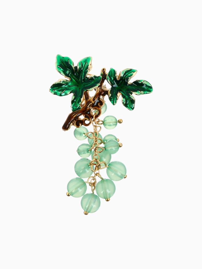 Брошь «Нефрит» виноград, зелёный в золоте - Фото 1