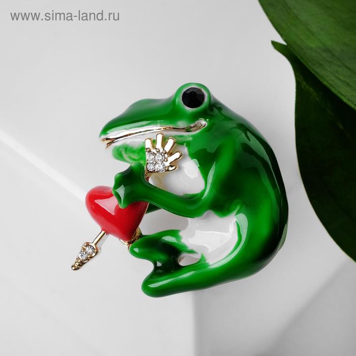 Брошь «Лягушка-купидон» сердечко, цвет красно-зелёный в золоте - Фото 1
