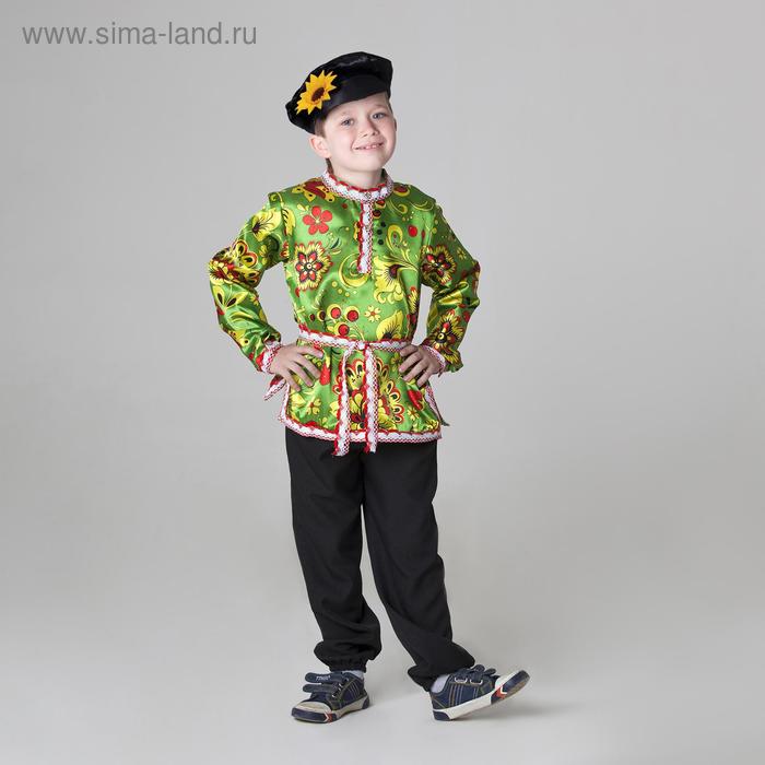 Карнавальная русская рубаха «Хохлома», атлас, картуз, р. 36, рост 146 см, цвет зелёный - Фото 1