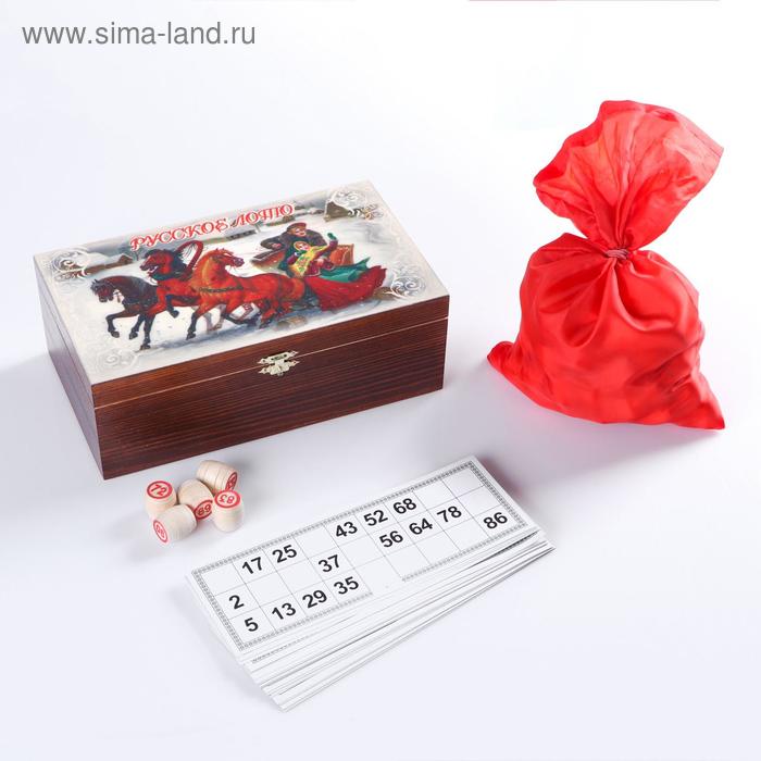 Русское лото в шкатулке "Зимние забавы", карточка 22 х 8 см - Фото 1