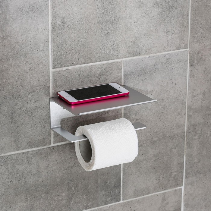 Держатель для туалетной бумаги с полочкой 6,5×16×11,5 см, алюминий - Фото 1