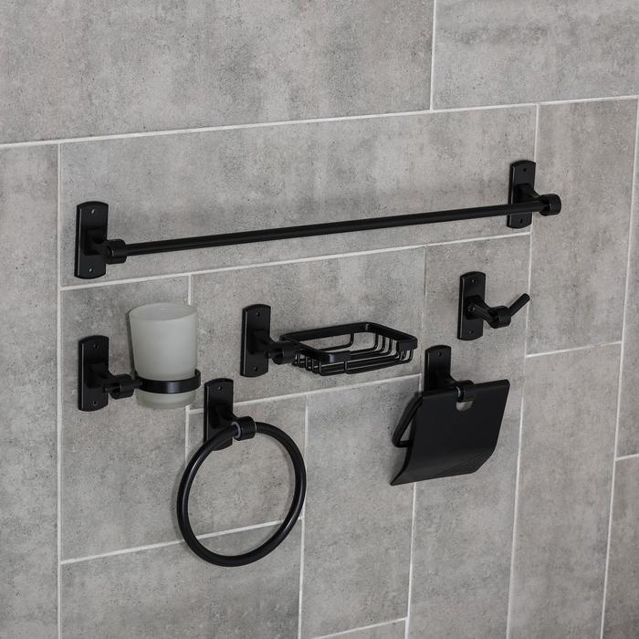 Набор для ванной комнаты «Лофт», 6 предметов, цвет чёрный - фото 1885072263