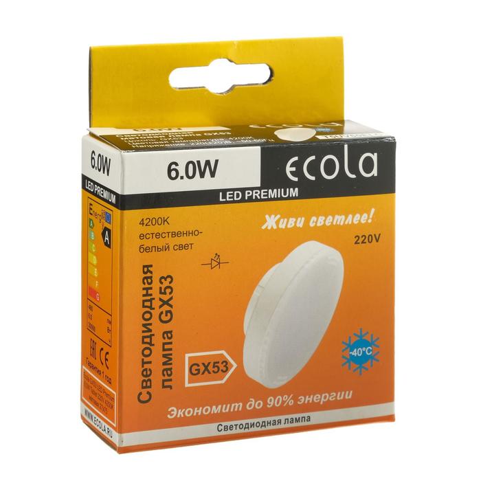 Лампа светодиодная Ecola Premium, GX53, 6 Вт, 4200 К, 220 В, 27х75 мм, матовая - фото 1888015002