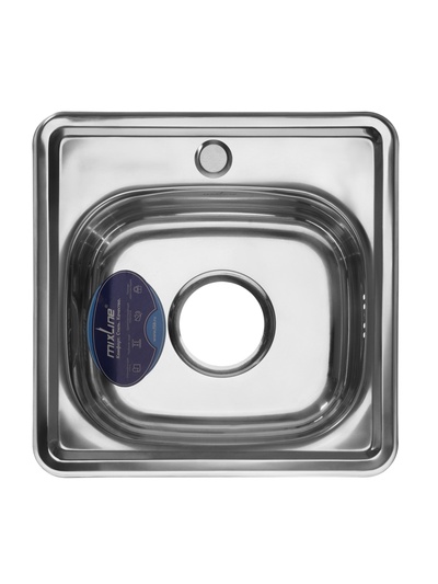 Мойка кухонная MIXLINE 531266, врезная, толщина 0.6 мм, 38×38×15 см, вып. 3 1/2", с сифоном