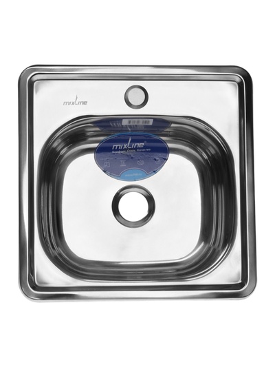Мойка кухонная MIXLINE 531266, врезная, толщина 0.6 мм, 38×38×15 см, вып. 3 1/2", с сифоном