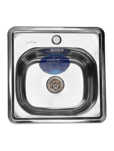 Мойка кухонная MIXLINE 531266, врезная, толщина 0.6 мм, 38×38×15 см, вып. 3 1/2", с сифоном