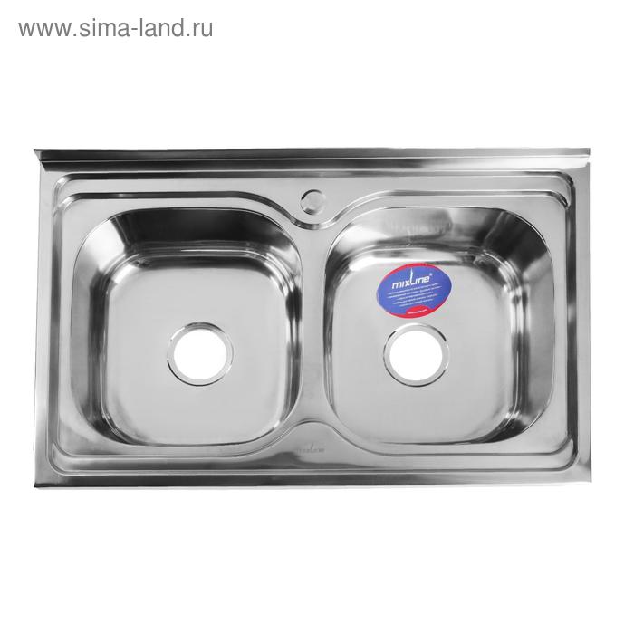 Мойка кухонная MIXLINE 530528, накладная, двойная, 0.6 мм, 80×50×18 см, 3 1/2", с сифоном - Фото 1