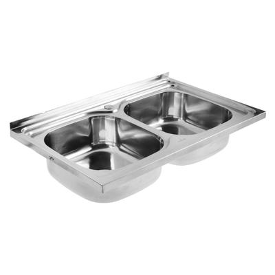 Мойка кухонная MIXLINE 530528, накладная, двойная, 0.6 мм, 80×50×18 см, 3 1/2", с сифоном