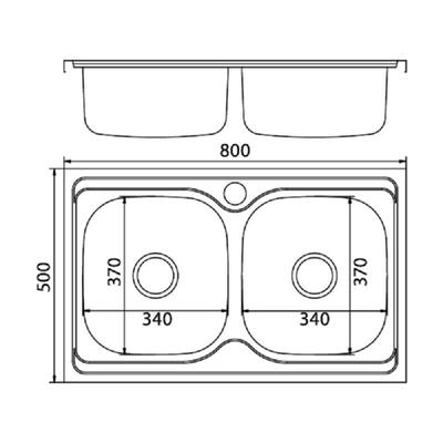 Мойка кухонная MIXLINE 530528, накладная, двойная, 0.6 мм, 80×50×18 см, 3 1/2", с сифоном