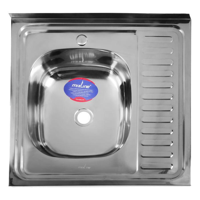 Мойка кухонная MIXLINE 527967, накладная, толщина 0.4 мм, 60×60×16 см, левая, выпуск 1 1/2" - Фото 1