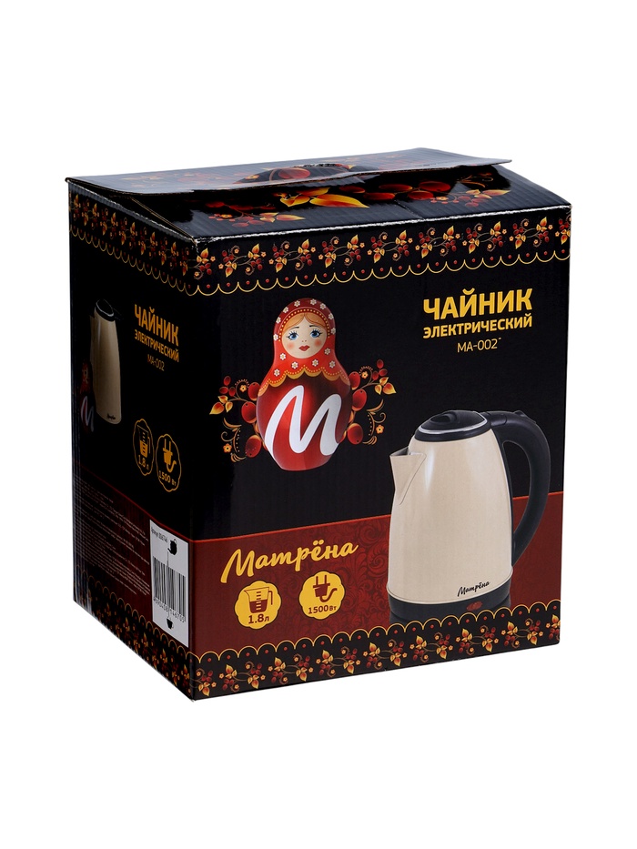 Чайник электрический "Матрёна" MA-002, металл, 1.8 л, 1500 Вт, бежевый - фото 51852790